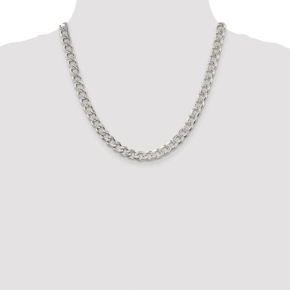 Sterling Silver Rhodium-plated 8.3mm Pav� Curb Chain Necklace 20"
