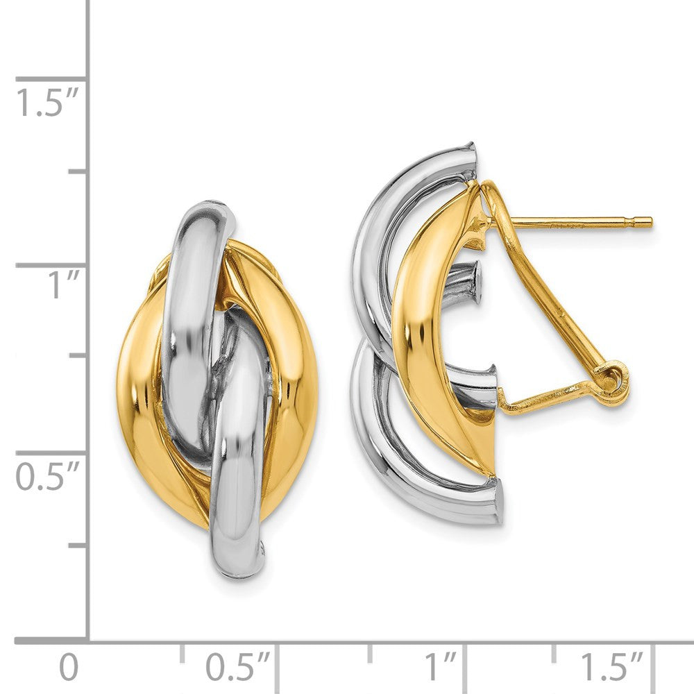14k Two-tone Swirl Omega Back Stud Earrings