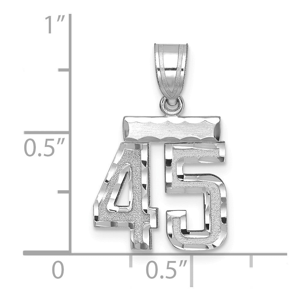 14k White Gold Small Brushed Diamond-cut Number 45 Charm Pendant