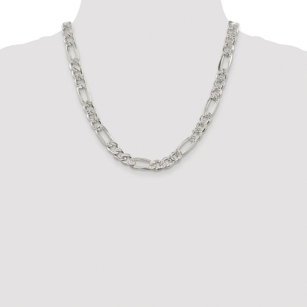 Sterling Silver Rhodium-plated 9.5mm Pav� Flat Figaro Chain Necklace 20"