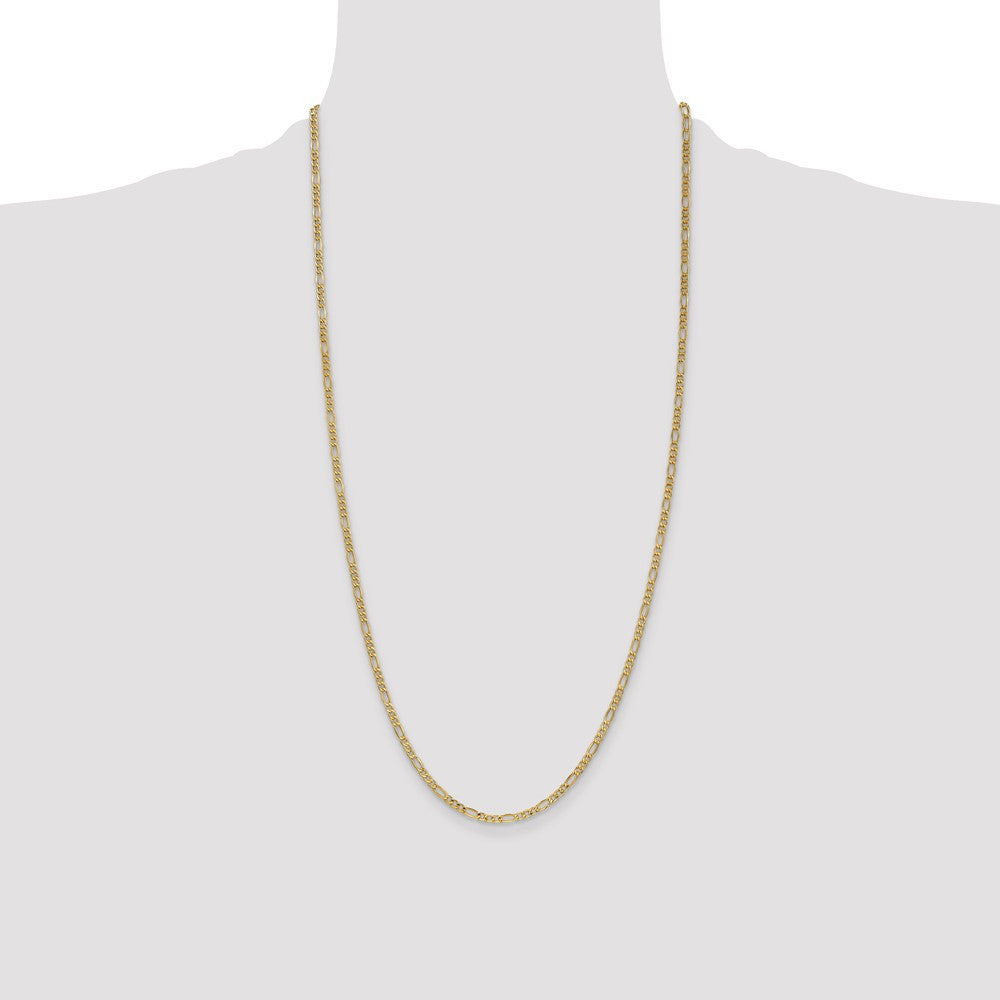 14k Yellow Gold 2.5mm Semi-Solid Figaro with Lobster Clasp Chain Necklace 28"