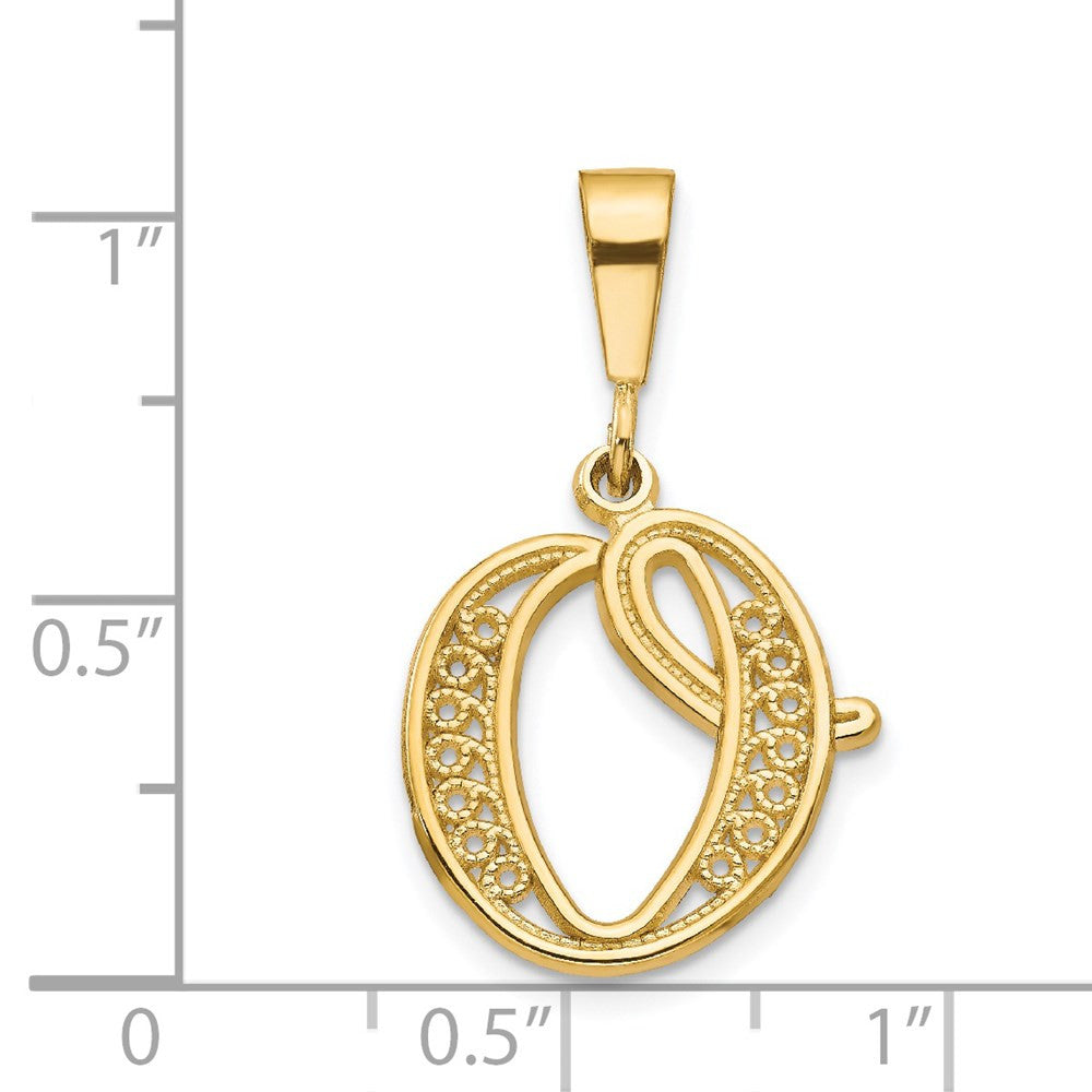 14k Yellow Gold Polished Script Filigree Letter O Initial Pendant