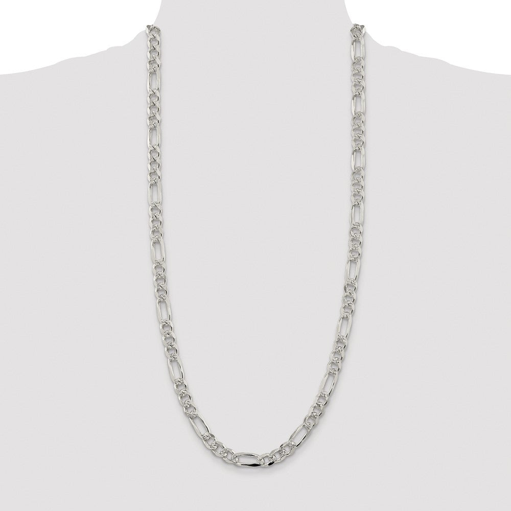Sterling Silver Rhodium-plated 8mm Pav� Flat Figaro Chain Necklace 30"