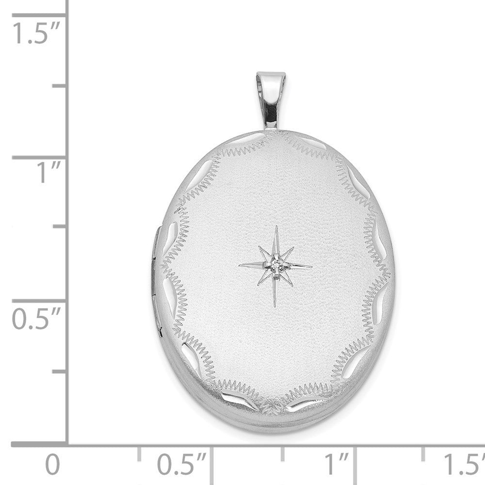 Sterling Silver Rhodium-plated Satin 26mm with Diamond Star Oval Locket Pendant