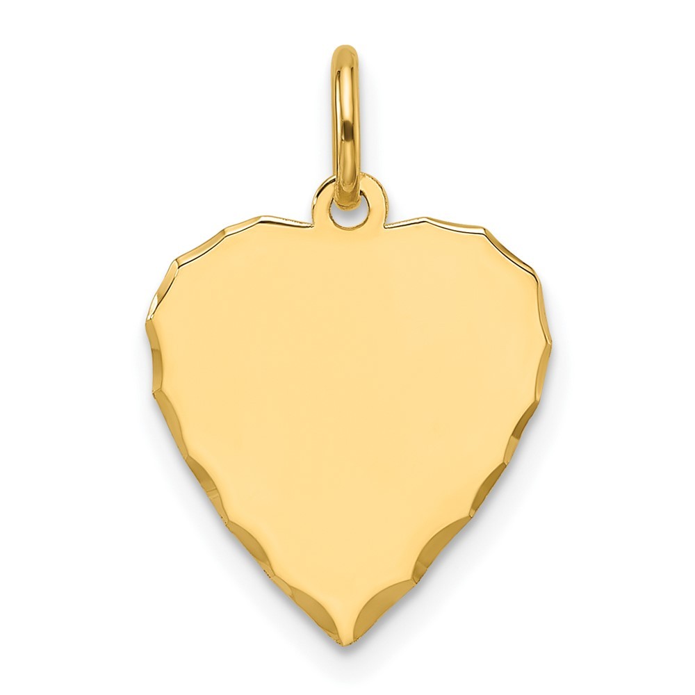 14k Yellow Gold Etched .027 Gauge Engravable Heart Disc Charm Pendant