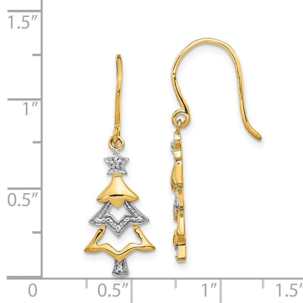 14k Yellow Gold and Rhodium Diamond Christmas Tree Dangle Earrings