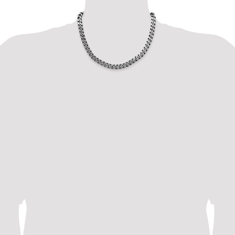 Sterling Silver Antiqued 8.3mm Curb Chain Necklace 18"