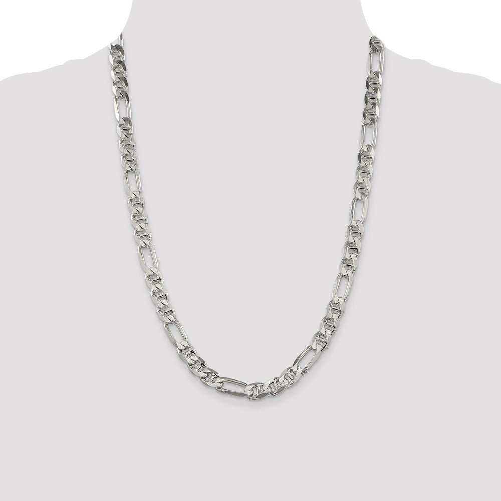 Sterling Silver 8.25mm Figaro Anchor Chain Necklace 24"