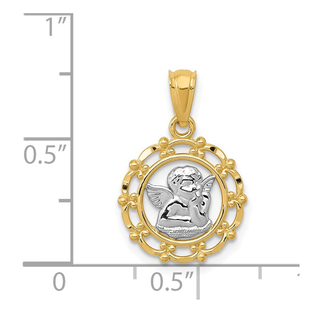 14k Yellow Gold Rhodium Framed Cherub Pendant