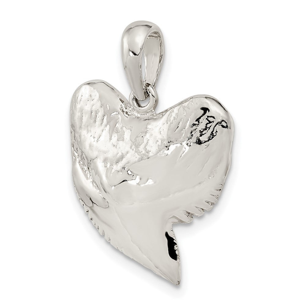 Sterling Silver Rhodium-Plated Polished and Textured Shark Tooth Pendant