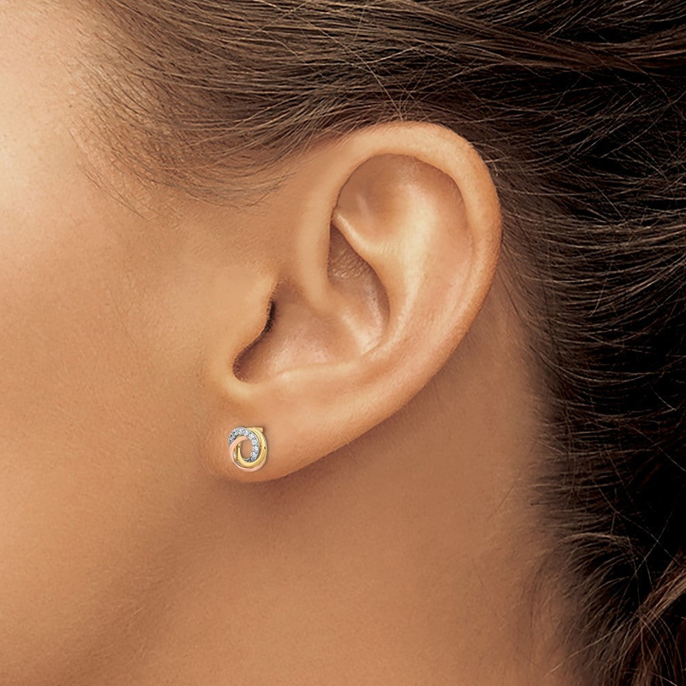 14k Tri-colored Cubic Zirconia Circle Stud Earrings