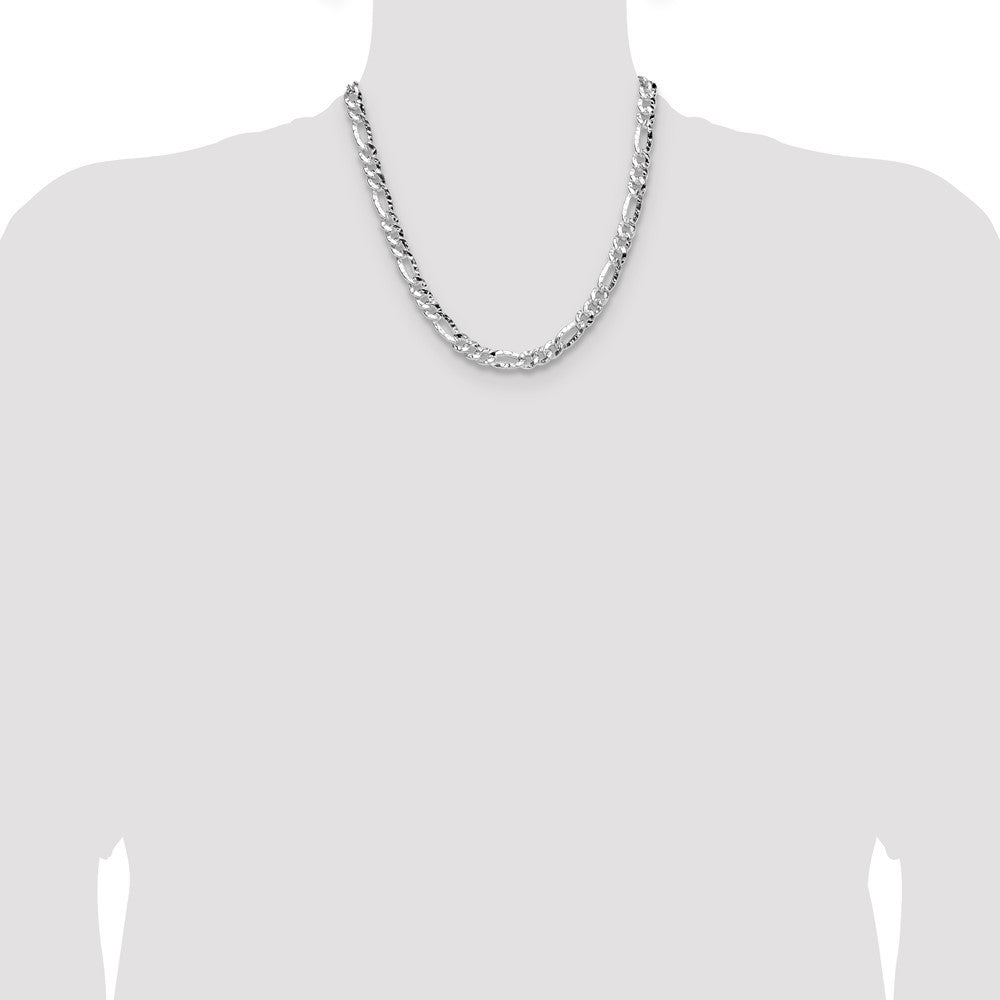 Sterling Silver 6.3mm Hammered Figaro Chain Necklace 20"