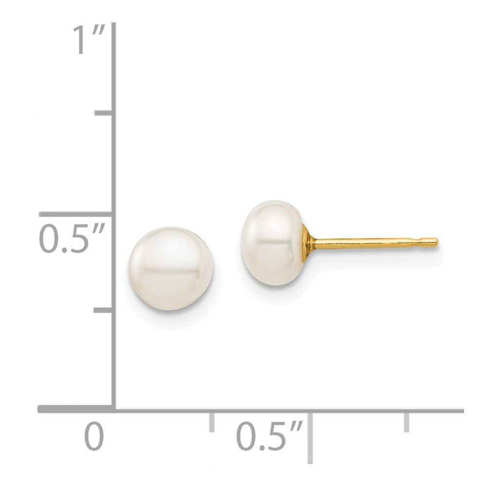 14k Yellow Gold 6mm Button Cultured Pearl Stud Earrings with Silicone Backs