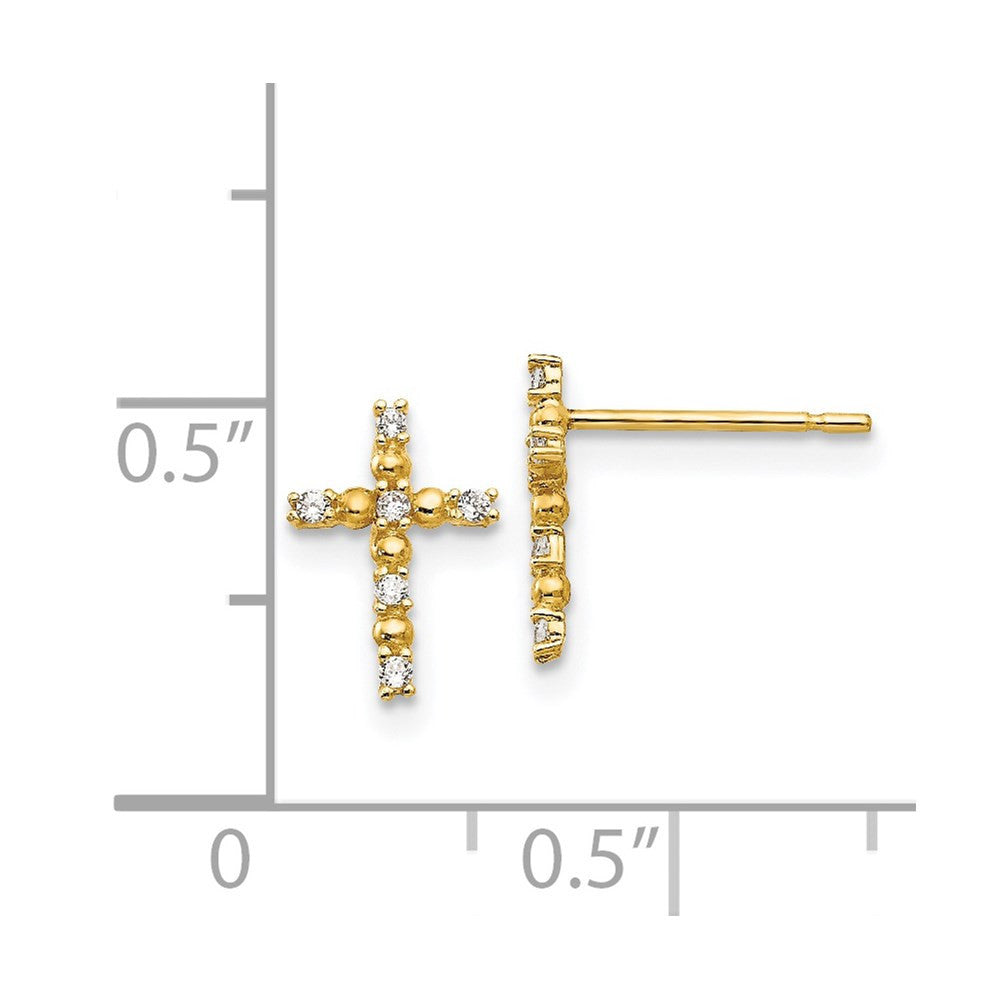 14k Yellow Gold CZ Children's Cross Button Stud Earrings