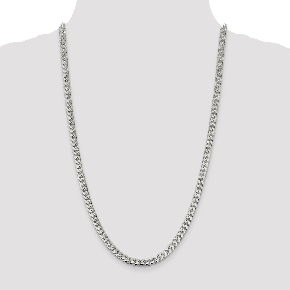 Sterling Silver 6mm Domed w/ Side Diamond-Cut Curb Chain Necklace 26"