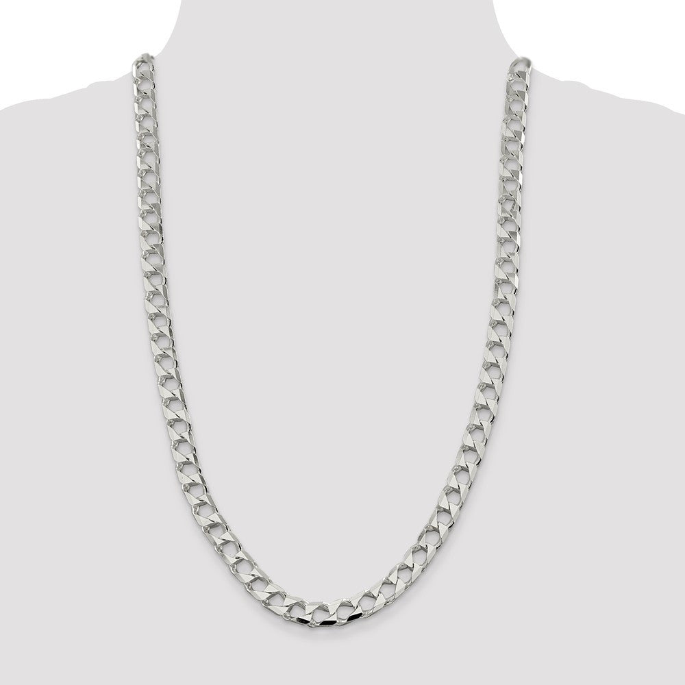 Sterling Silver 8.6mm Diamond-Cut Square Curb Chain Necklace 26"