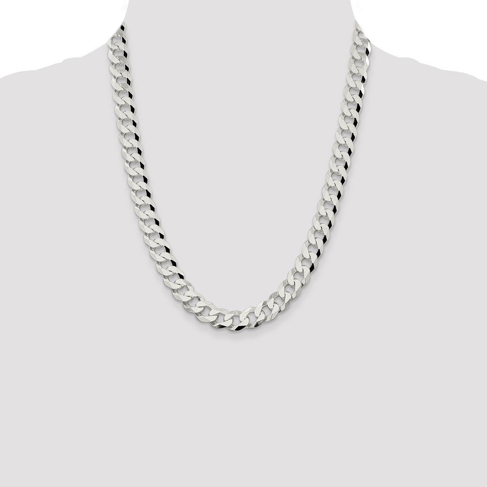 Sterling Silver 10.6mm Beveled Curb Chain Necklace 22"