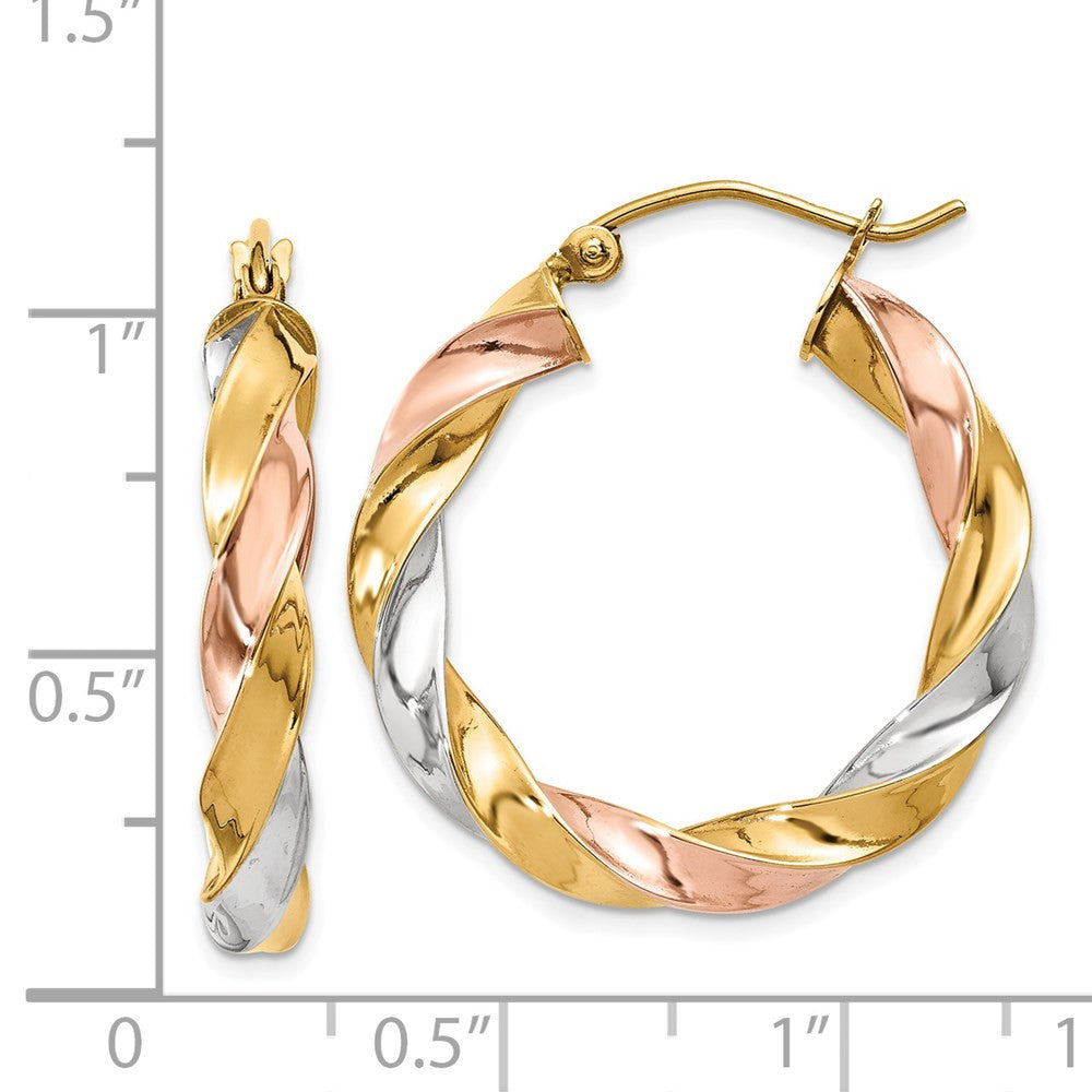 14k Tri-color Gold Light Twisted Hoop Earrings