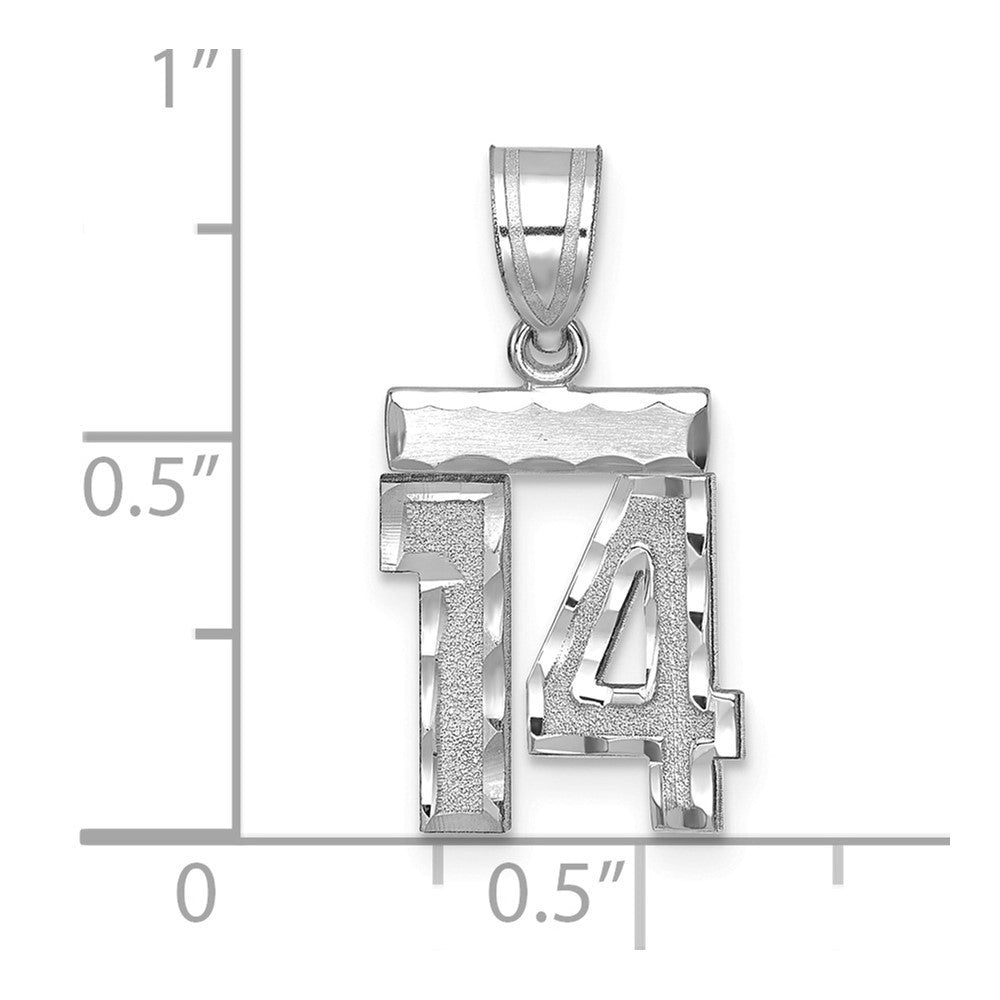 14k White Gold Small Brushed Diamond-cut Number 14 Charm Pendant