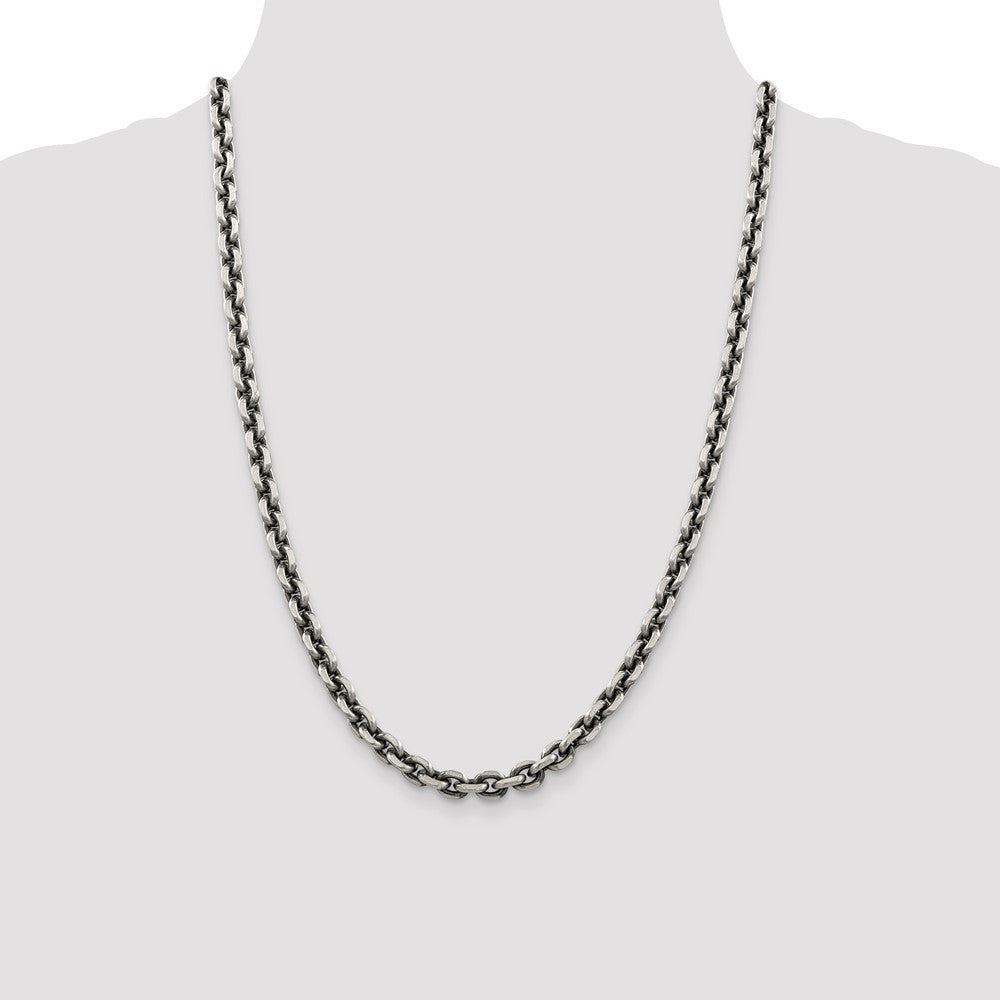 Sterling Silver Antiqued Diamond-Cut Elongated Open Link Chain Necklace 24"