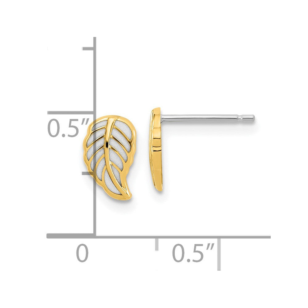 14K Two Tone Leaf Stud Earrings