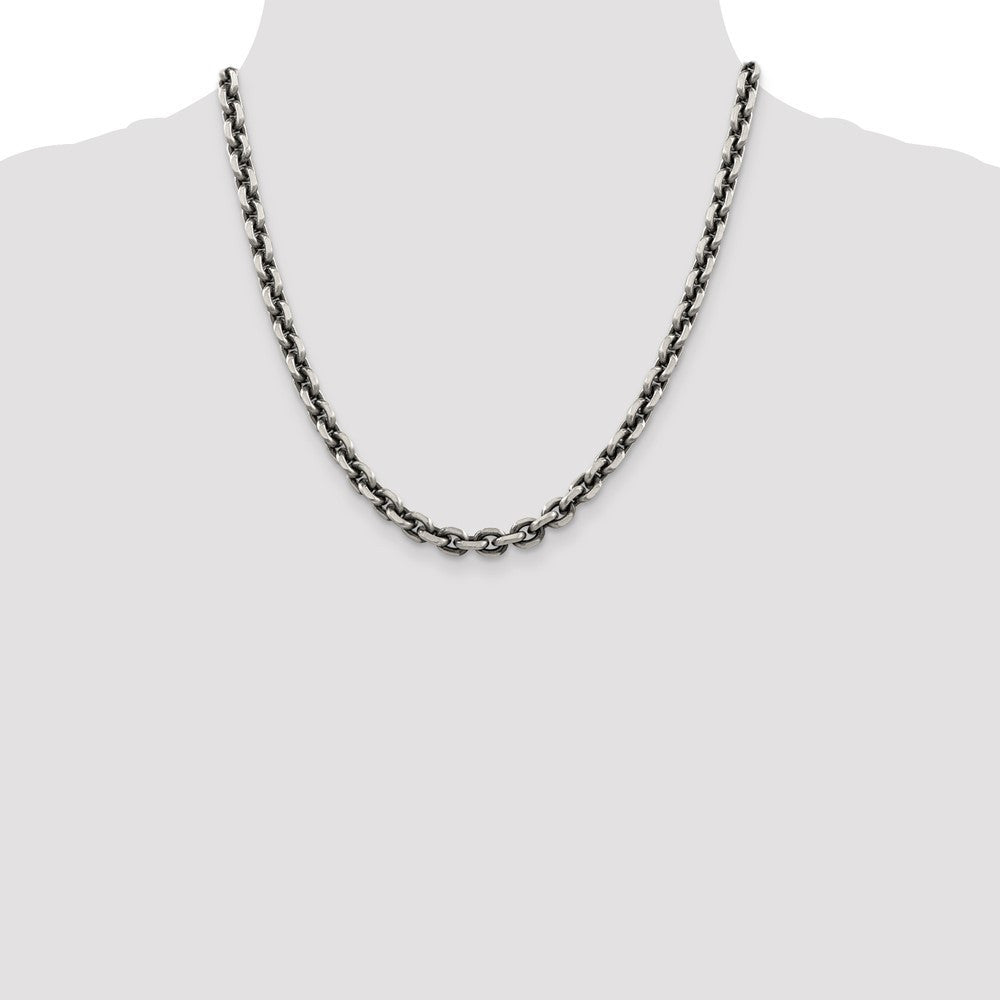 Sterling Silver Antiqued Diamond-Cut Elongated Open Link Chain Necklace 20"
