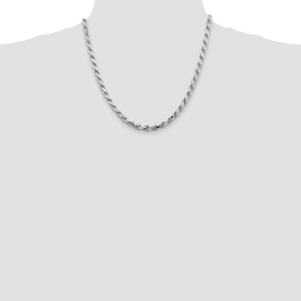 Sterling Silver Rhodium-plated 5.75mm Diamond-cut Rope Chain Necklace 20"