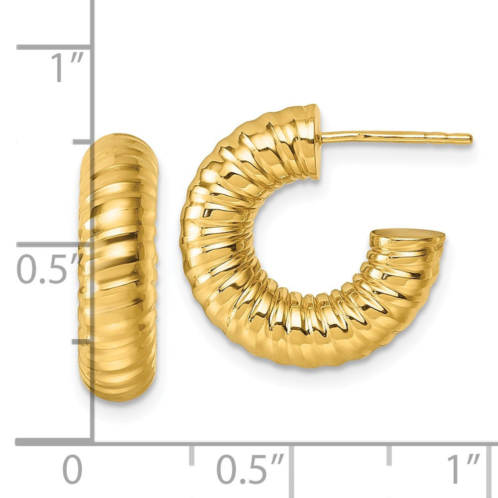 14k Yellow Gold Polished 5.00mm Textured Tube C-Hoop Earrings