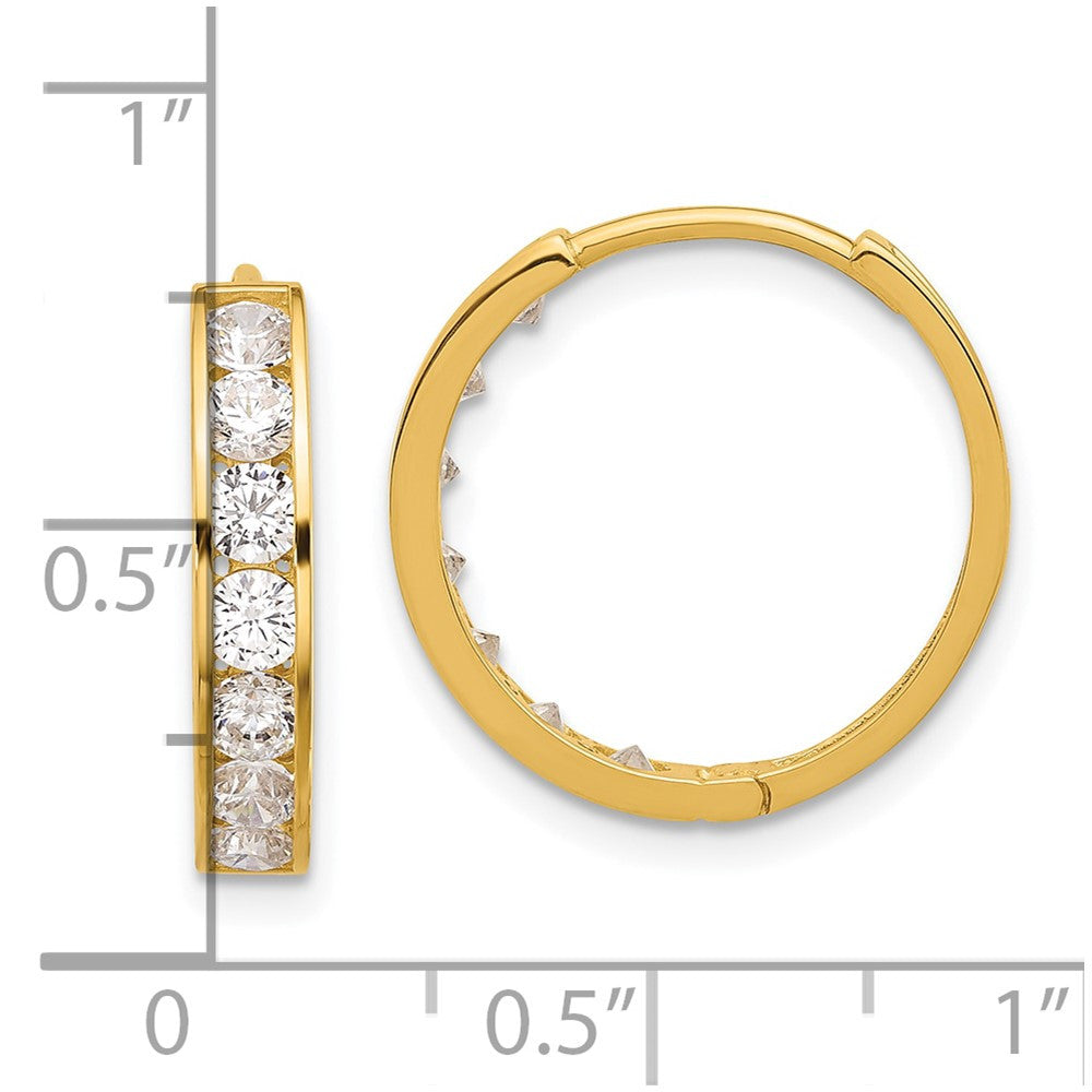 14k Yellow Gold Polished Cubic Zirconia 4x18mm Huggie Hoop Earrings