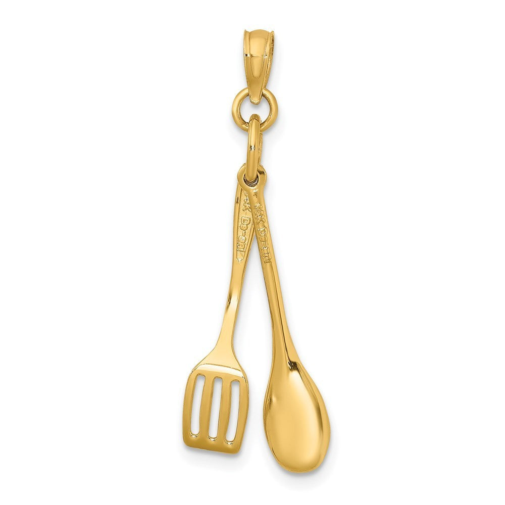 14k Yellow Gold 3-D Moveable Spoon and Spatula Charm Pendant