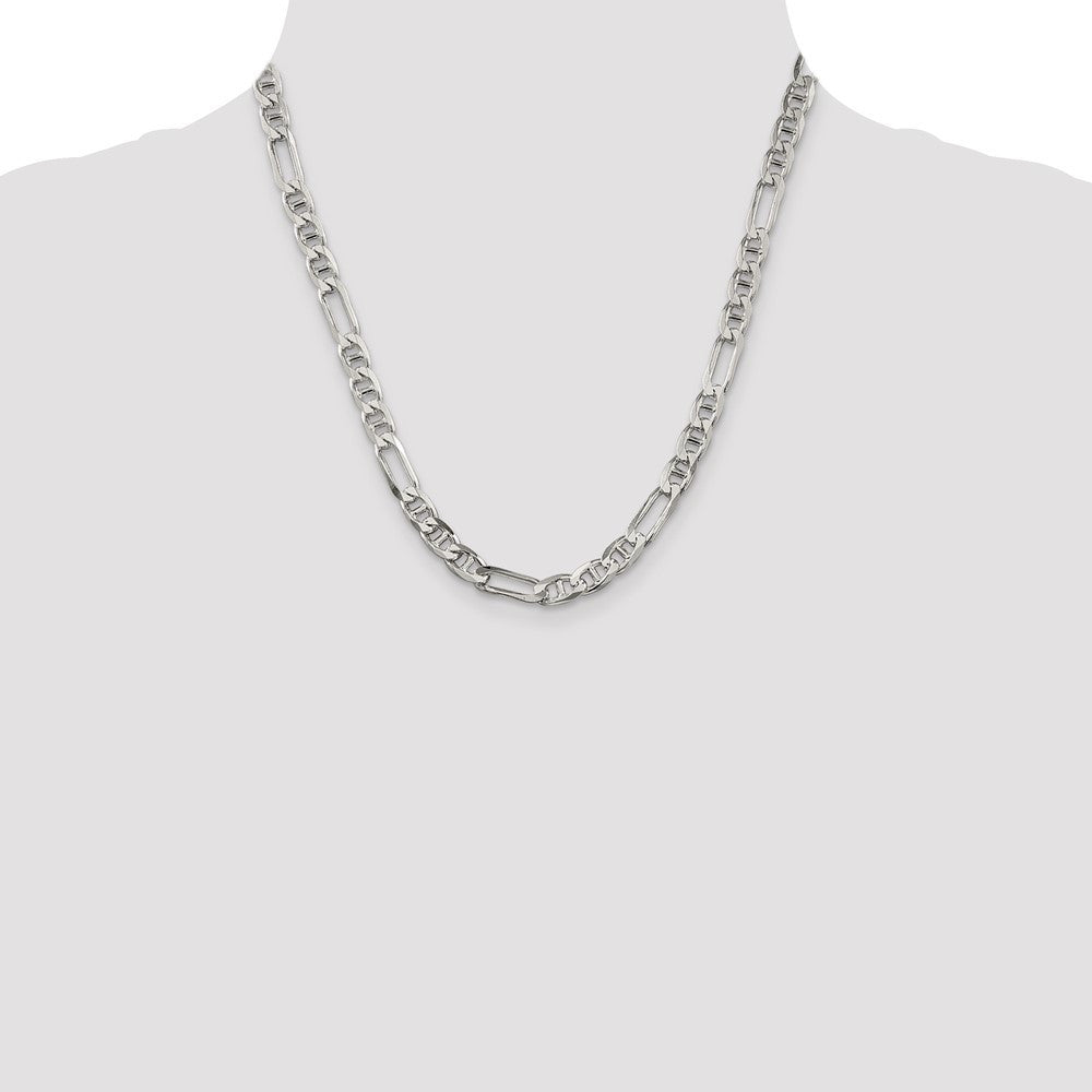 Sterling Silver 6.5mm Figaro Anchor Chain Necklace 20"
