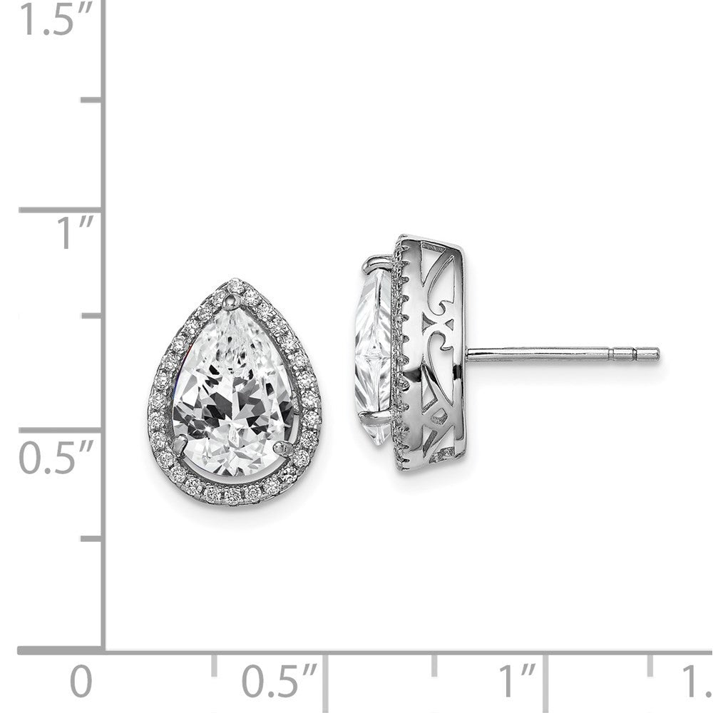 Sterling Silver Rhodium Created White Topaz & CZ Button Stud Earrings