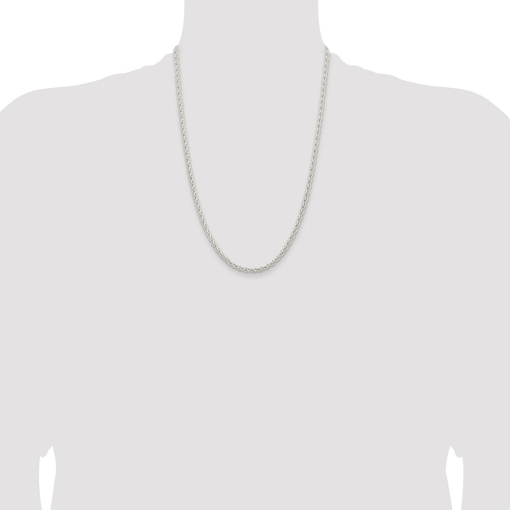 Sterling Silver Rhodium-plated 3.7mm Round Spiga Chain Necklace 24"
