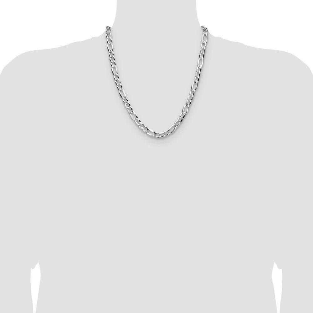 Sterling Silver 8.0mm Flat Diamond-Cut Pave Figaro Chain Necklace 22"