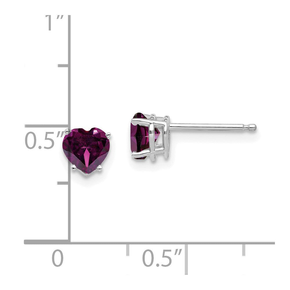 14k White Gold 5mm Heart Rhodolite Garnet Stud Earrings