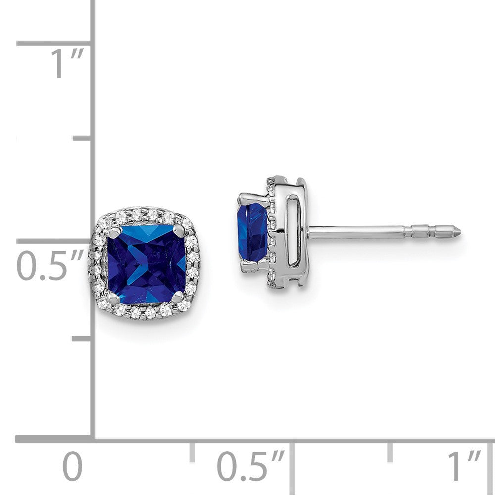 14k White Gold Cushion Sapphire and Diamond Halo Stud Earrings