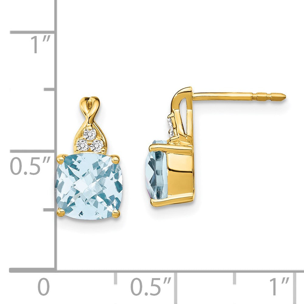 14k Yellow Gold Checkerboard Aquamarine and Diamond Drop & Dangle Earrings