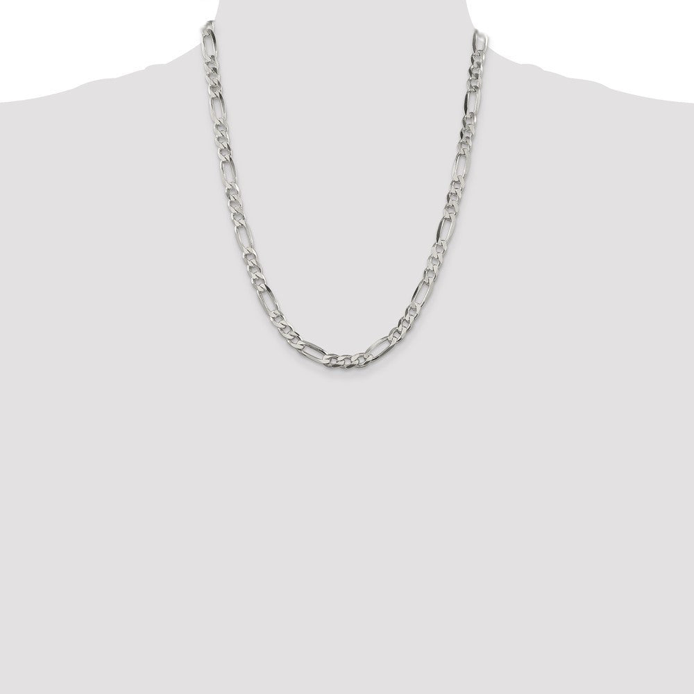 Sterling Silver 6.75mm Figaro Chain Necklace 22"