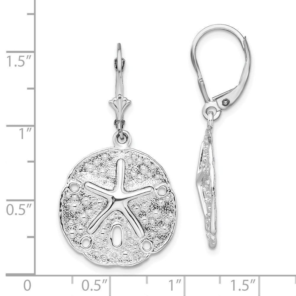 Sterling Silver Rhodium-Plated Sand Dollar Starfish Leverback Dangle Earrings