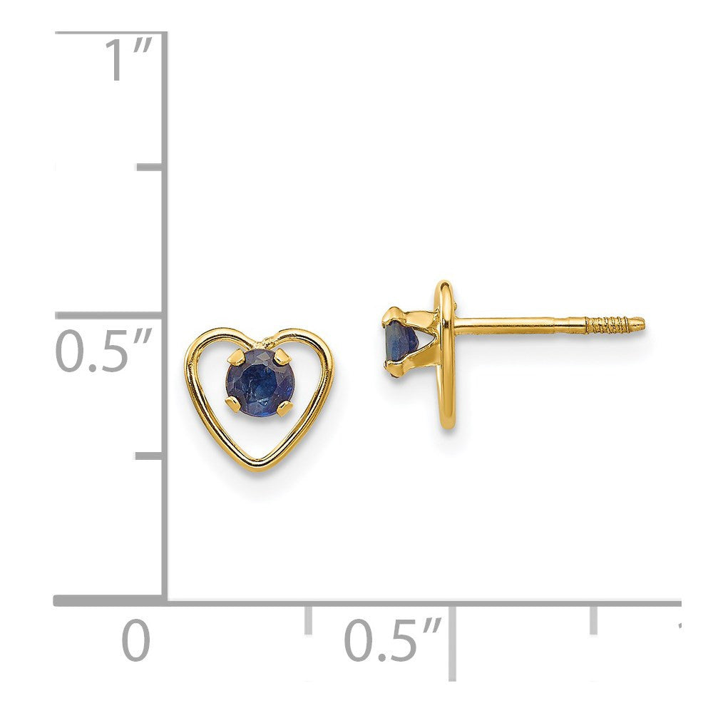 14k Yellow Gold 3mm Created Sapphire Birthstone Heart Stud Earrings