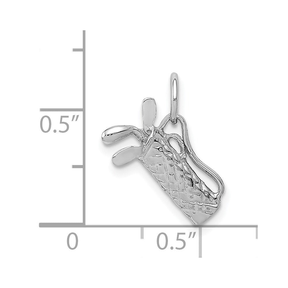 14k White Gold Solid Polished 3-D Golf Bag/Clubs Charm Pendant
