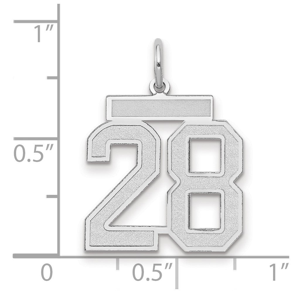 14k White Gold Medium Satin Number 28 Charm Pendant