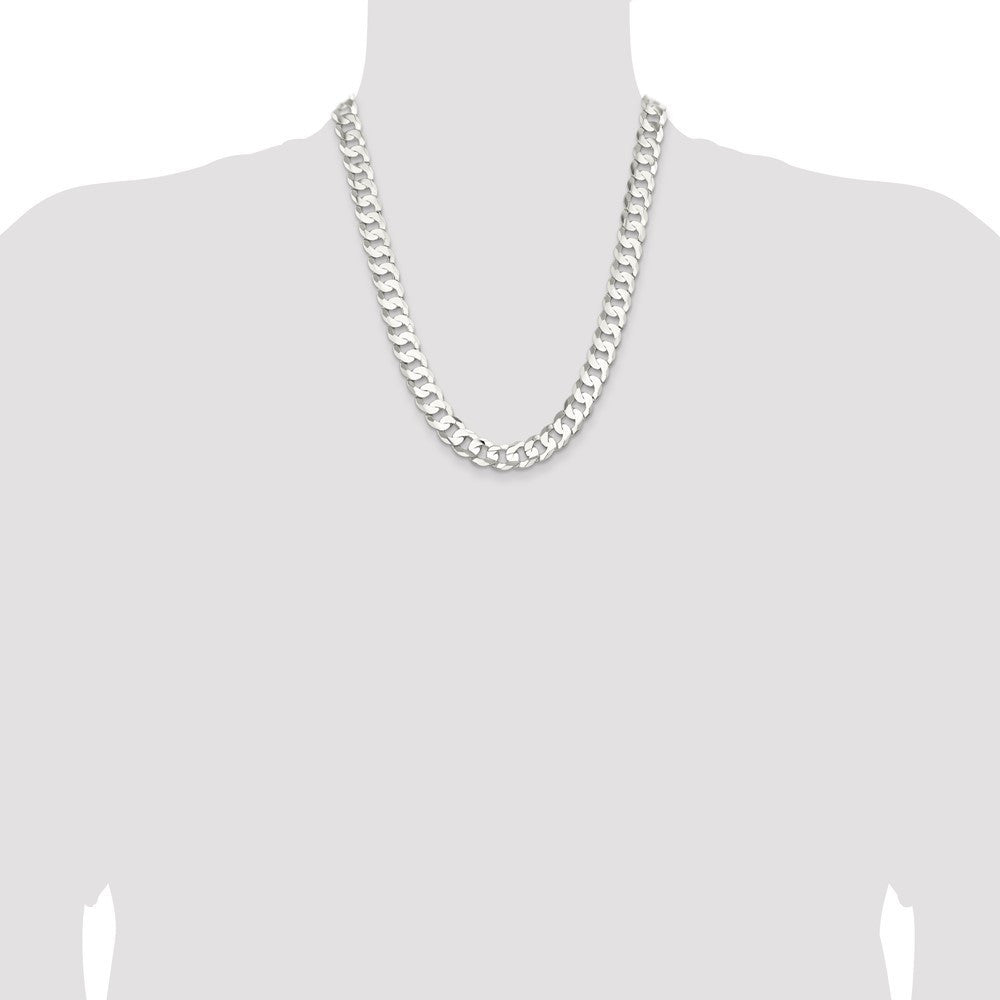 Sterling Silver 11.9mm Concave Beveled Curb Chain Necklace 22"