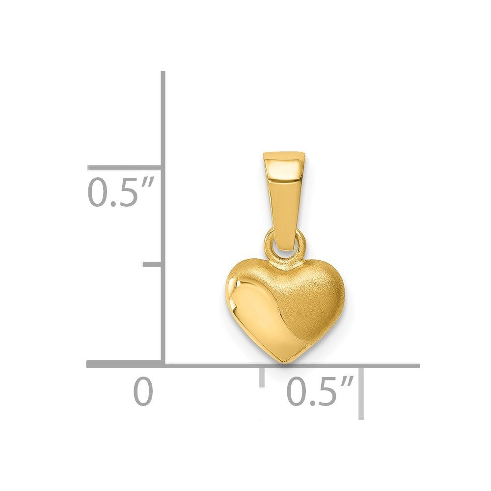 14k Yellow Gold Satin and Polished 3D Puffed Heart Pendant