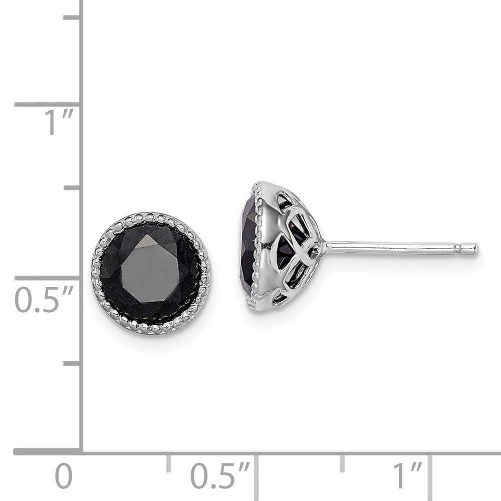 Sterling Silver Rhodium-plated Black Sapphire Stud Earrings