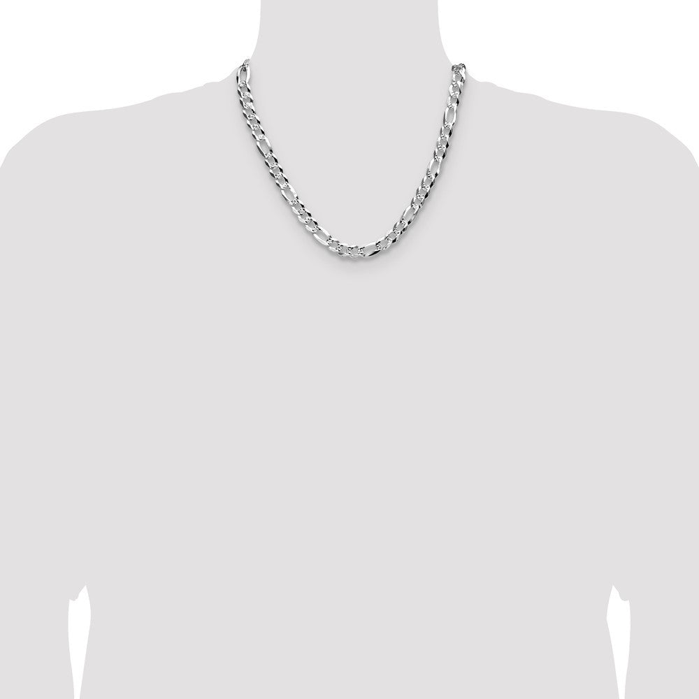 Sterling Silver 8.5mm Flat Diamond-Cut Pave Figaro Chain Necklace 20"