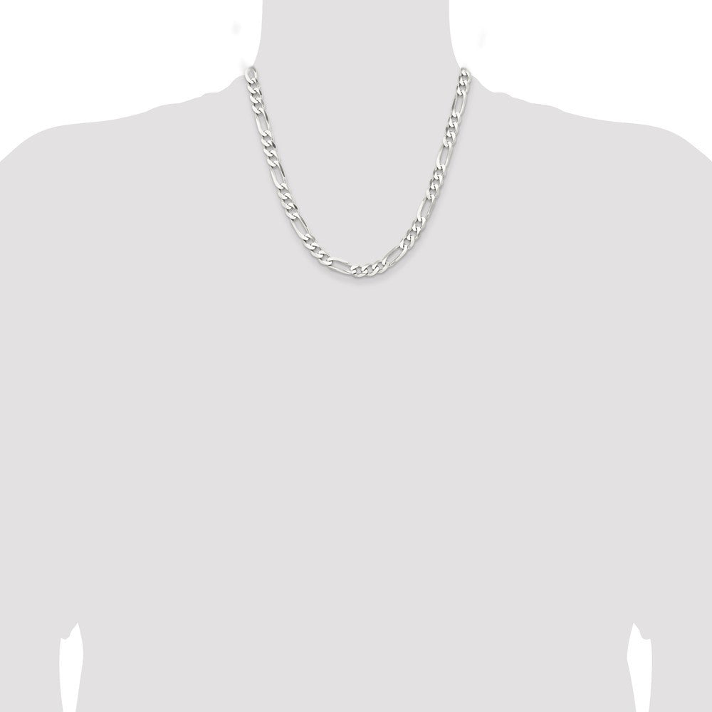 Sterling Silver Rhodium-plated 7.5mm Figaro Chain Necklace 20"