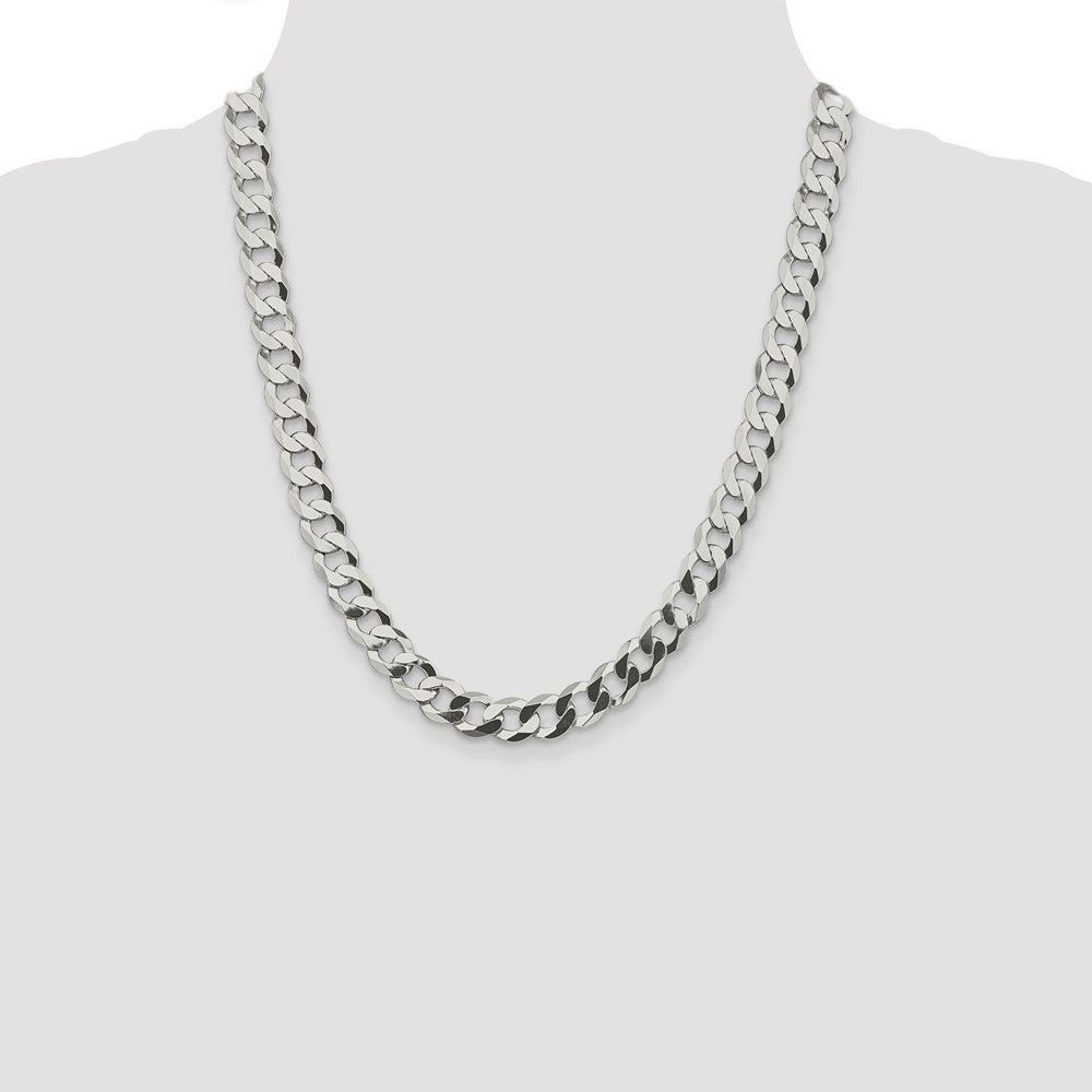 Sterling Silver 9.75mm Flat Curb Chain Necklace 22"