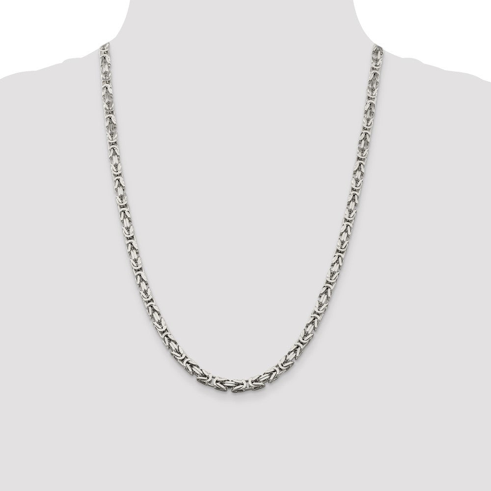 Sterling Silver 5mm Byzantine Chain Necklace 24"