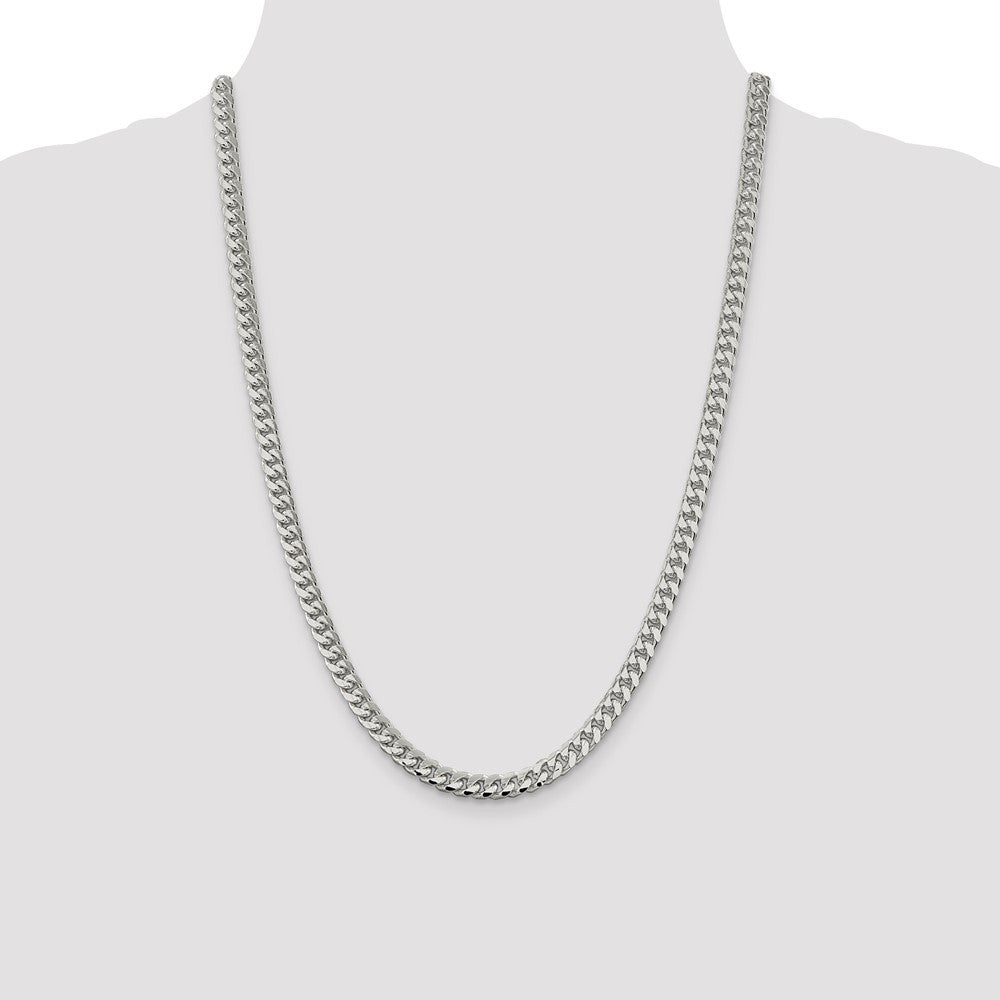 Sterling Silver 6mm Domed w/ Side Diamond-Cut Curb Chain Necklace 24"